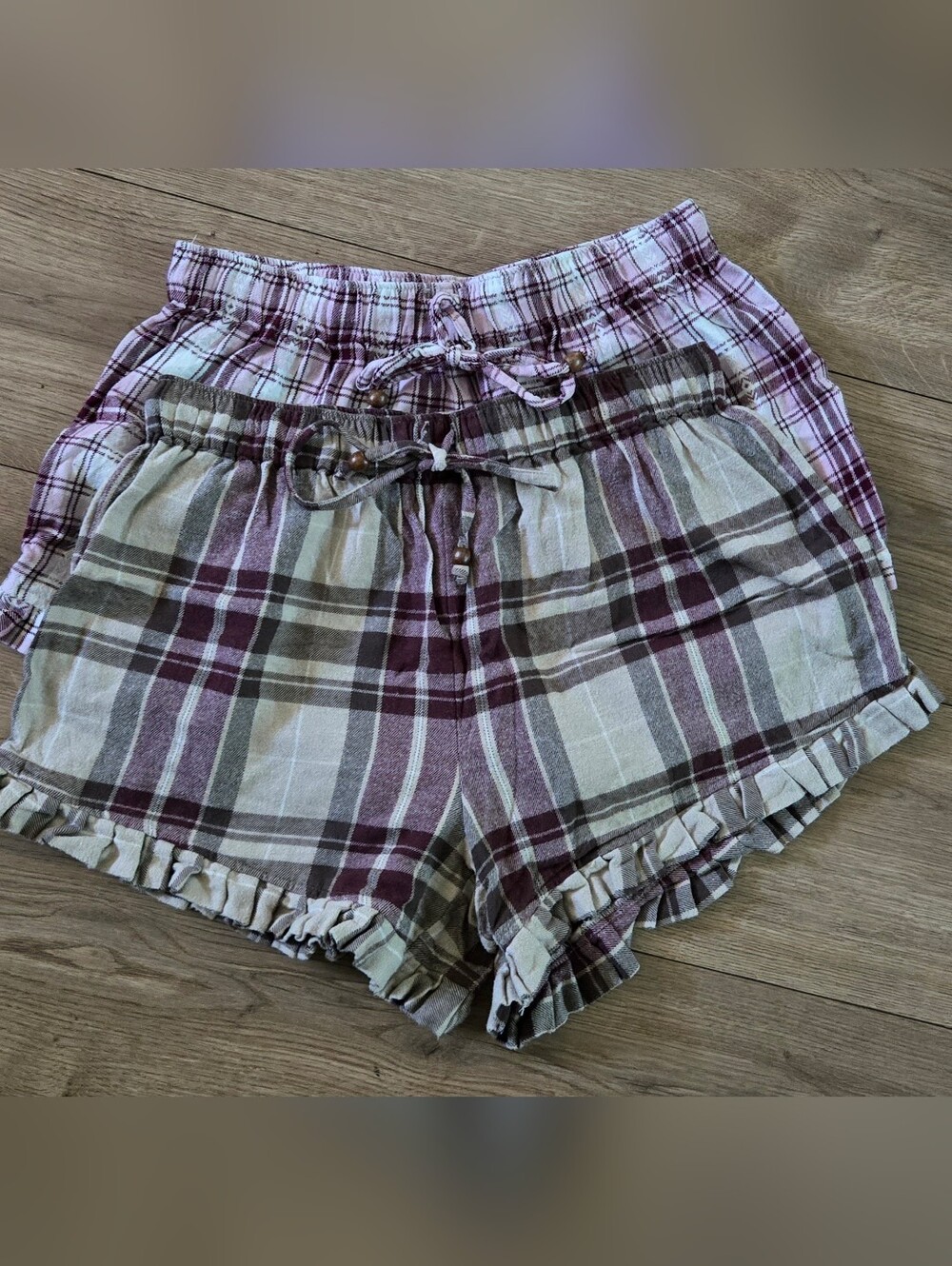 Sudara PUNJAMMIE Plaid Ruffle Hem Women's Shorts - SET OF TWO- SIze MED
